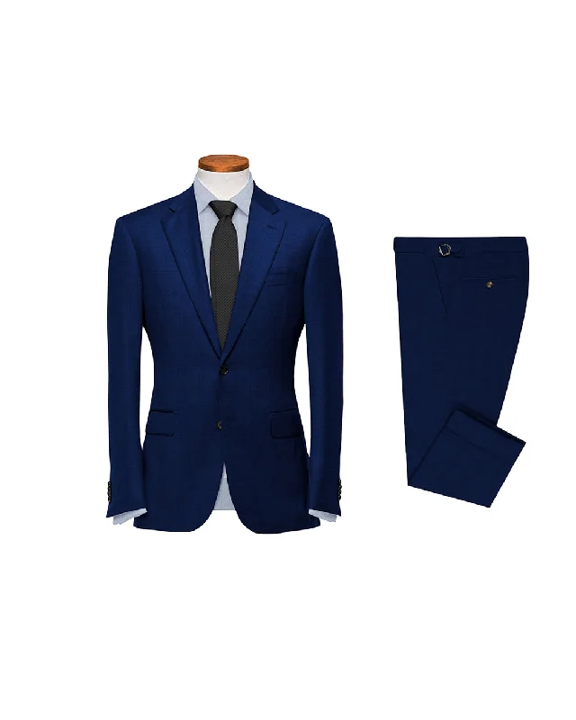 Men's wool tuxedo rental for wedding -Drago: Super 160s Royal-Blue Prince of Wales Checks Suit