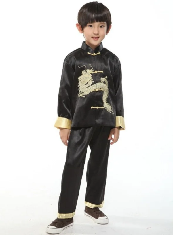 Men's casual tuxedo dinner jacket -Dragon Embroidery Chinese Style Kid's Kung Fu Suit