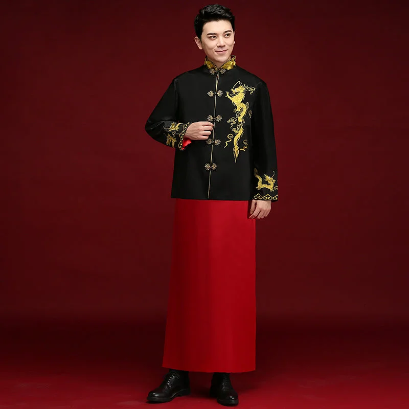 Men's business formal three-piece suit -Dragon & Phoenix Embroidery Brocade Traditional Chinese Groom Suit