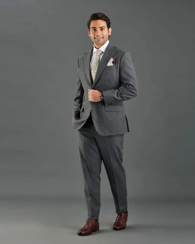 Men's grey business wedding tuxedo -Dugdale Dark Grey Wool Flannel Suit