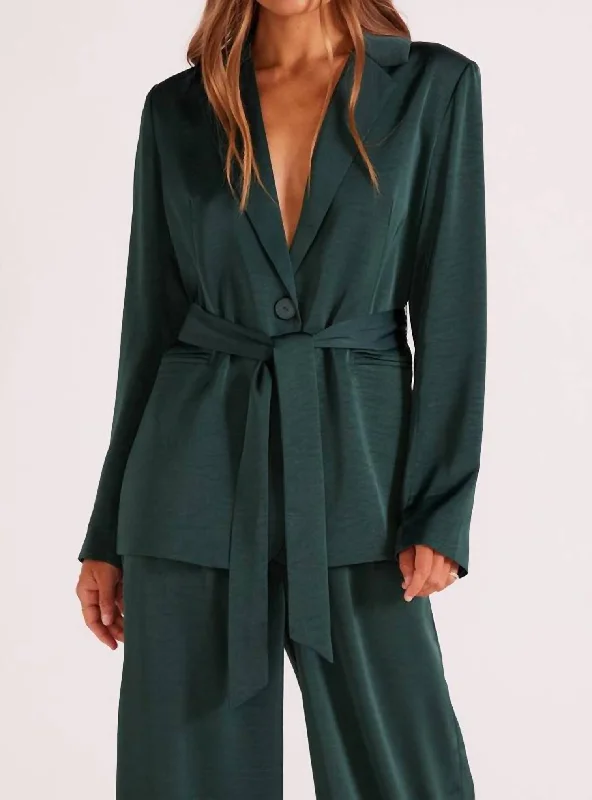 Men's tailored velvet business tuxedo -Erin Belted Blazer In Emerald