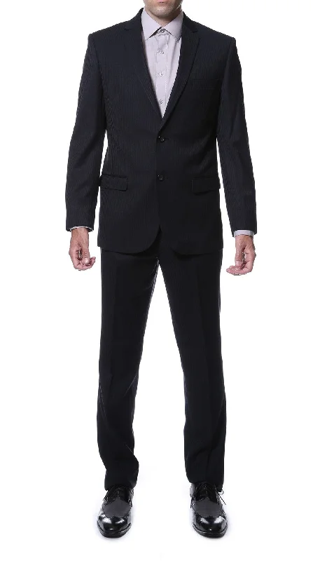 Men's premium black tuxedo jacket -Ernesto Black Pinstripe Slim Fit 2 Piece Suit