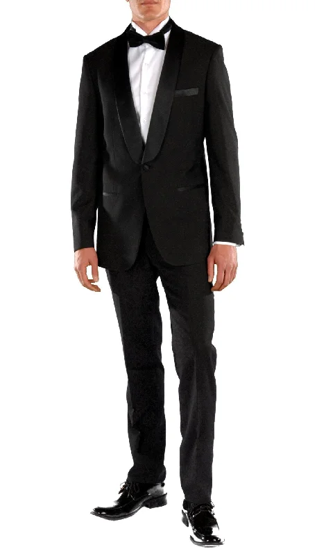 Men's formal navy business tuxedo -Falls Black Slim Fit 2 Piece Tuxedo