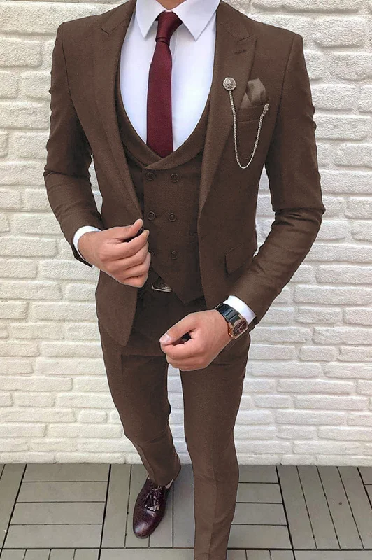 Best tuxedo suit for office events -Fashion Slim Fit 3 Pieces Prom Formal Brown Suits for Men, Social Formal Suit 3 Pcs Set Groom /Wedding CB11016