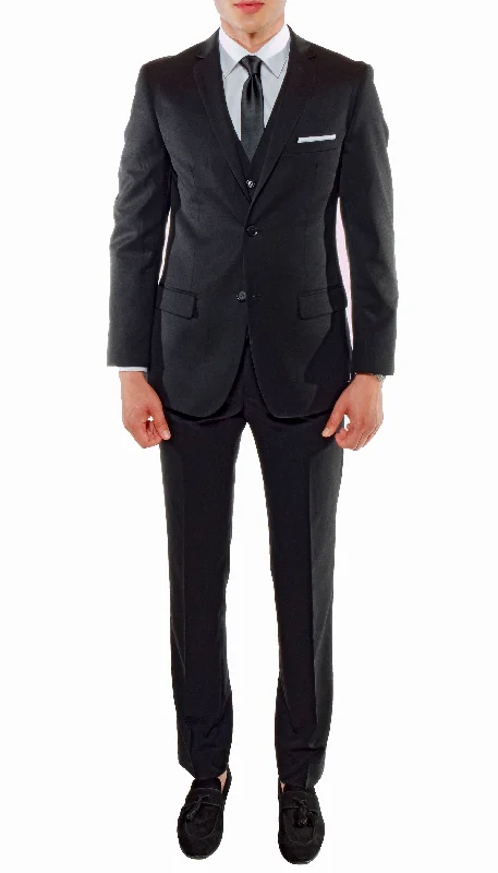 Men's slim fit tuxedo with vest -Ferrecci Mens Savannah Black Slim Fit 3 Piece Suit