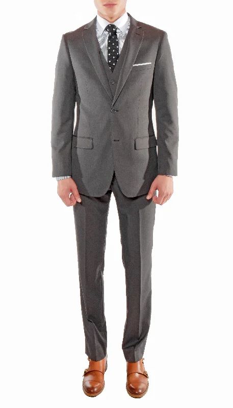 Men's formal business wool tuxedo -Ferrecci Mens Savannah Charcoal Slim Fit 3 Piece Suit