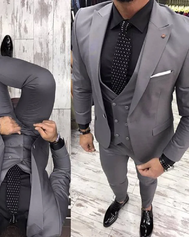 Men's premium business formal tuxedo -Gray Men Slim Fit Dress Suits Bestmen Formal Tuxedo 3 Pieces (jacket+pants+waistcoat) CB0065