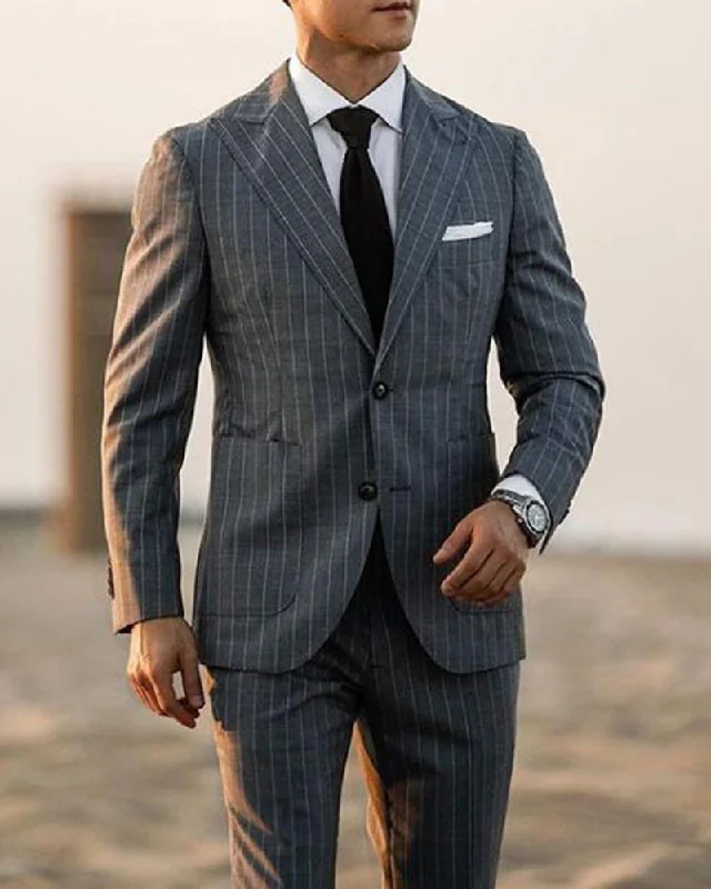 Custom tailored business tuxedo -Gray Pinstripe Suits for Wedding Party Men's formal wear Business Suits  2 Pieces (Jacket+pants)CB08162