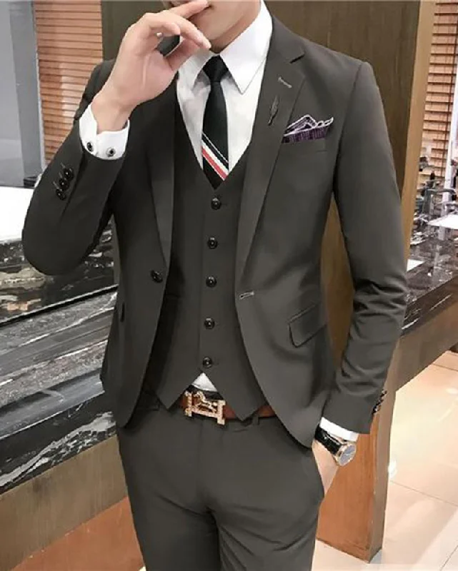 Men's tailored velvet tuxedo jacket -Gray Three Pieces Men Wedding Suits Prom Party Outfit for Man CB654(jacket +pants+vest)