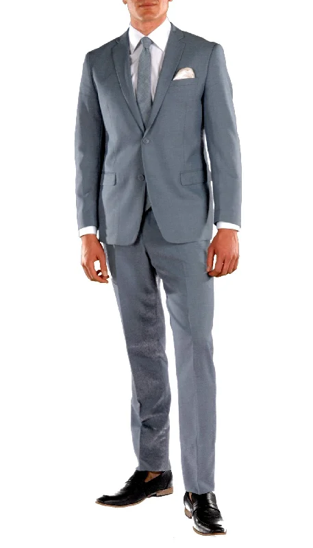 Men's tailored velvet business tuxedo -Hart Collection-Light Blue Slim Fit 2 Piece Suit