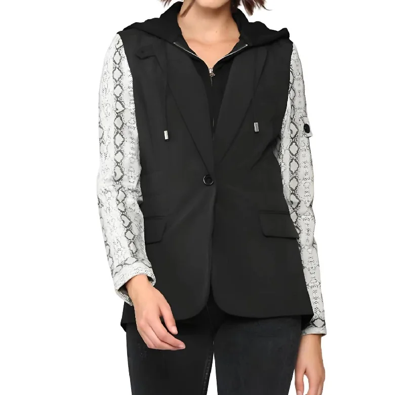 Men's slim fit grey tuxedo jacket -Hooded Blazer In White/black