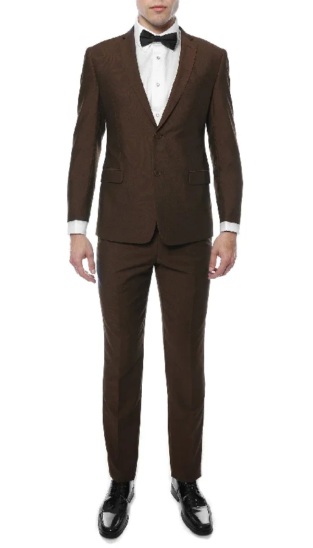 Men's slim fit wool dinner tuxedo -Hudson Brown Slim Fit 2 Piece Suit