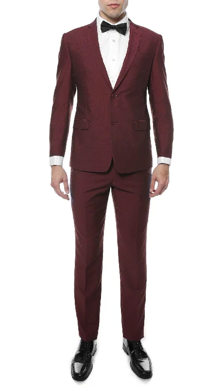 Men's classic black tuxedo with satin lapels -Hudson Burgundy Slim Fit 2 Piece Suit