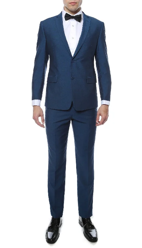 Men's elegant business tuxedo suit -Hudson Indigo Blue Slim Fit 2 Piece Suit