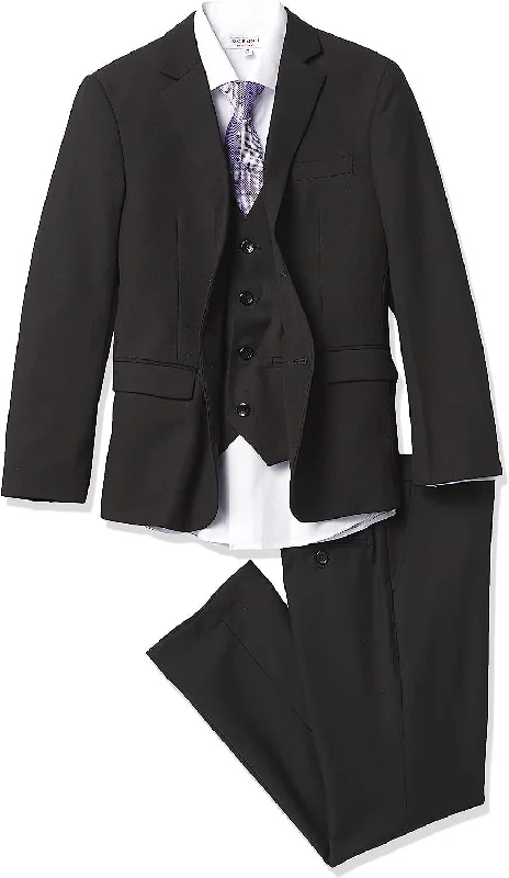 Men's stylish black wool tuxedo jacket -Isaac Mizrahi Boys' Five Piece Solid Suit Set Ensemble