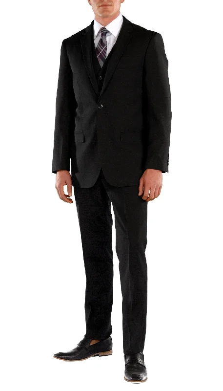 Men's wool formal tuxedo with vest -JAX Black Slim Fit 3 Piece Suit