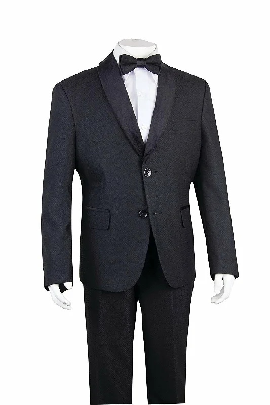 Men's custom grey tuxedo for dinner -Junoior Boy’s Velvet Shawl Collar Textured Weave 4-Piece Tuxedo Suit Set - CLEARANCE - FINAL SALE