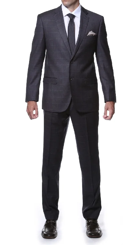 Men's business tuxedo with pocket square -Lincoln Charcoal 2Piece Slim Fit Plaid Suit