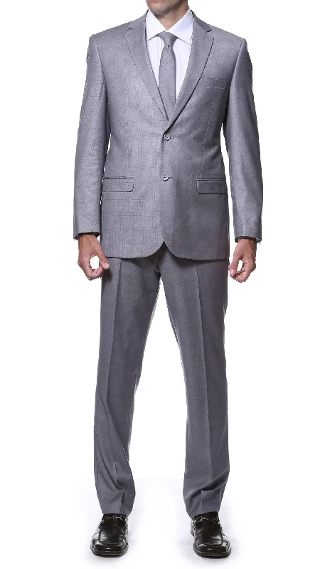 Men's formal tuxedo rental for wedding -Lincoln Grey 2 Piece Slim Fit Plaid Suit