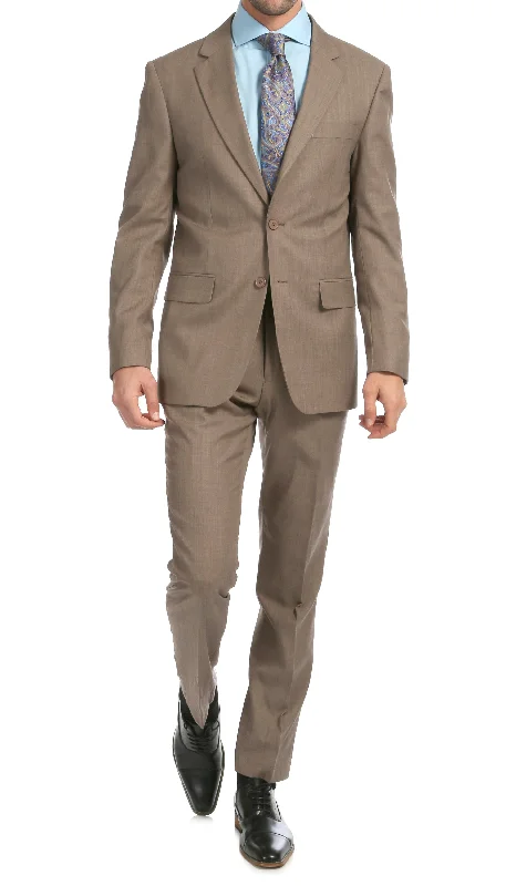 Men's designer wedding tuxedo jacket -Mason Sand Men's Premium 2 Piece Wool Slim Fit Suit