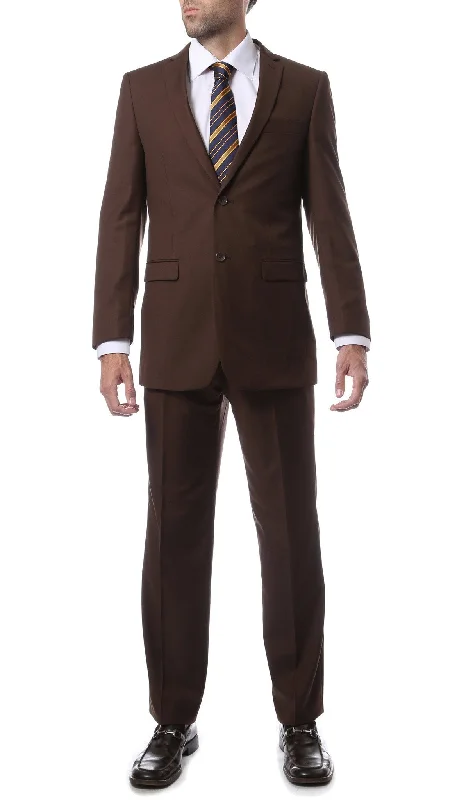 Men's luxury wedding tuxedo for groom -Mens 2 Button Brown Regular Fit Suit