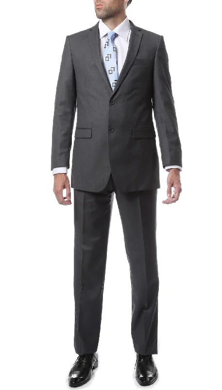 Men's formal grey wool business suit -Mens 2 Button Heather Grey Regular Fit Suit