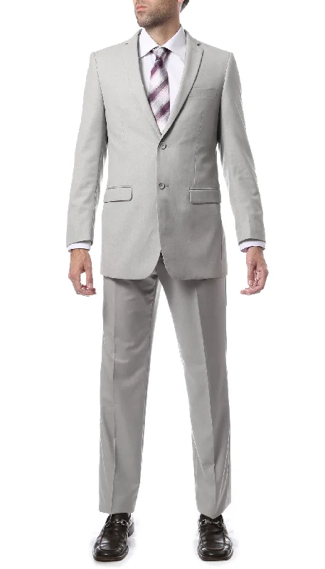 Men's wedding tuxedo with satin finish -Mens 2 Button Light Grey Regular Fit Suit