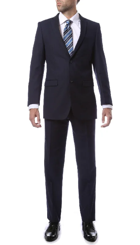 Men's premium business formal tuxedo -Mens 2 Button Navy Blue Regular Fit Suit