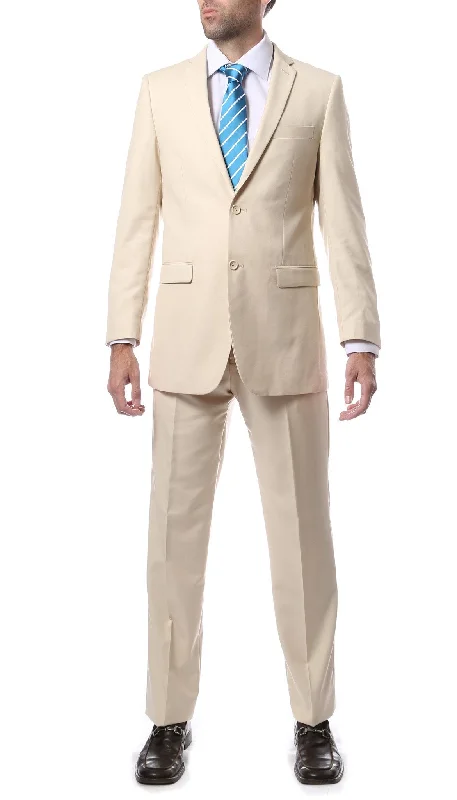 Men's slim fit designer tuxedo jacket -Mens 2 Button Tan Regular Fit Suit