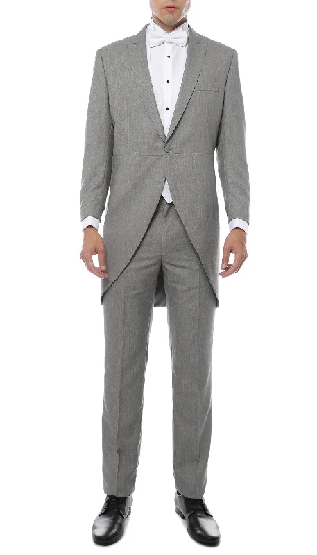 Men's stylish wool tuxedo for office -Mens Grey Cutaway Regular Fit 2 Piece Tuxedo Suit