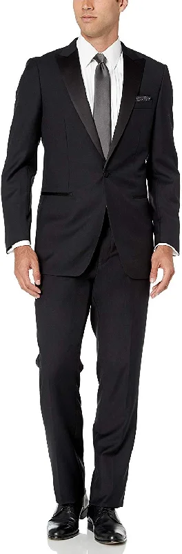 Men's elegant velvet tuxedo -Men's Regular Fit 100% Wool 1-Button Peak Lapel Two-Piece Tuxedo Suit