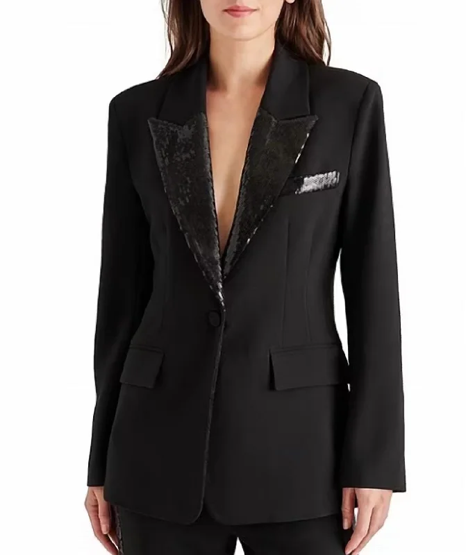 Men's black wool tuxedo for formal event -Misha Blazer In Black