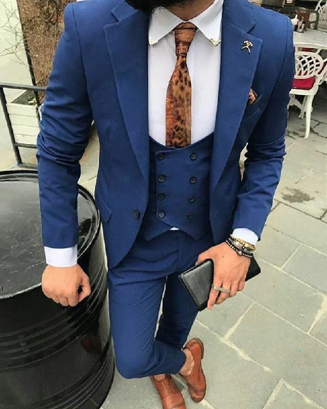 Men's slim fit wool tuxedo jacket -Royal Blue Slim Fit 3 Pieces 2022 New Wedding Suit Formal Prom Mens Dress Suit (Jacket+pants+vest)CB684