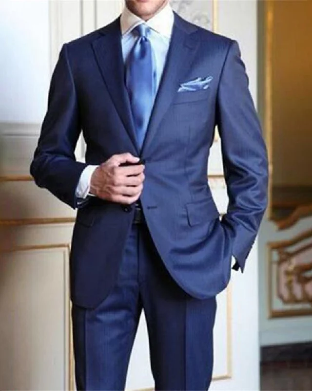 Men's custom grey wedding tuxedo -Navy Blue Wool Mens Suits Slim Fit 2 Piece Jacket Pants Set For Groom Wedding Formal Prom outfit Costume Homme