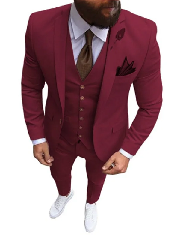 Men's formal dinner party tuxedo -North Lapel Slim Fit 3 Pieces Burgundy Prom Suits 2022 Party Suit for men CB1027(jacket +waistcoat +pants)