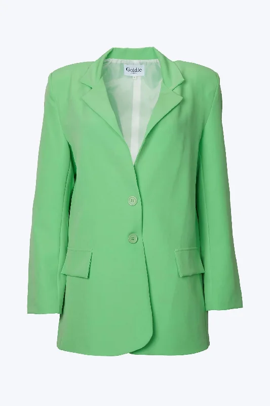 Men's high-end grey suit jacket -Oversized Single-Breasted Twill Crepe Blazer In Lime Green