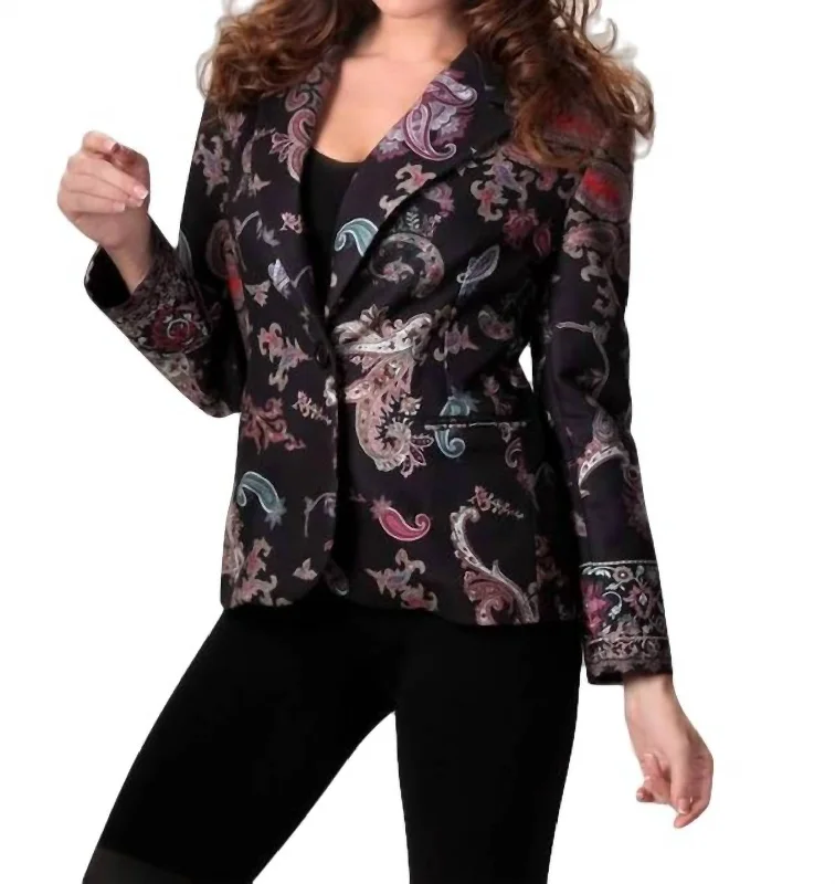 Men's black dinner tuxedo jacket -Paisley Blazer In Black Multi