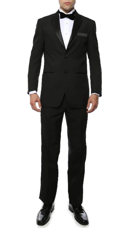 Best men's tuxedo for special occasions -Paul Lorenzo Mens Black Regular Fit 2 Piece Tuxedo