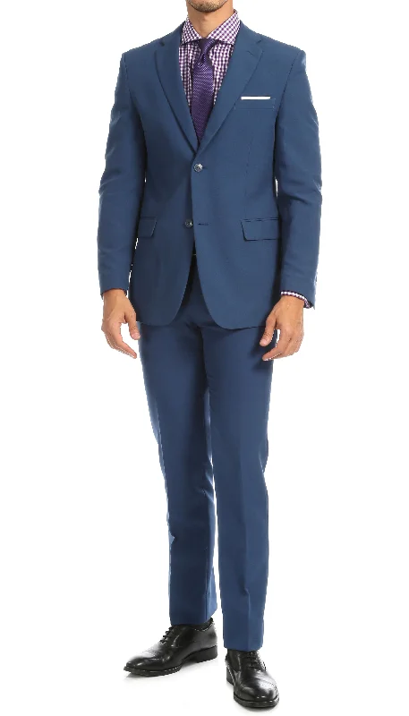 Men's formal navy tuxedo jacket -Paul Lorenzo Mens Indigo Slim Fit 2 Piece Suit