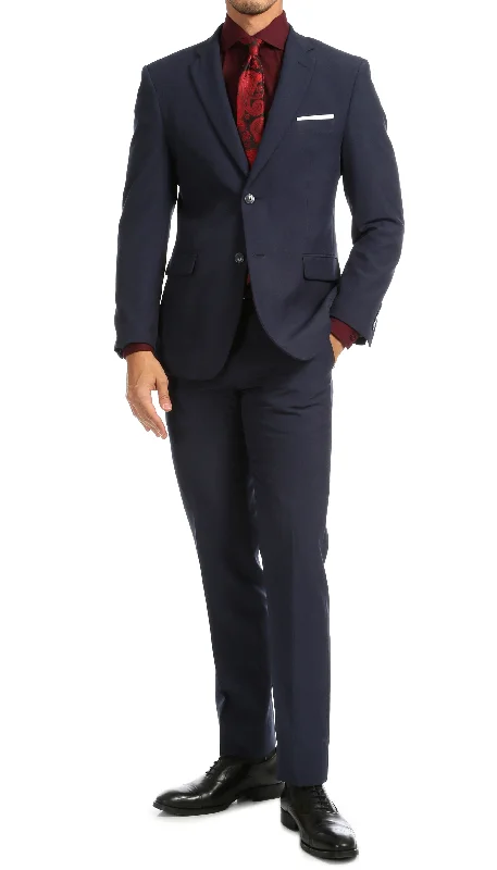 Men's slim fit velvet tuxedo -Paul Lorenzo Mens Navy Slim Fit 2 Piece Suit