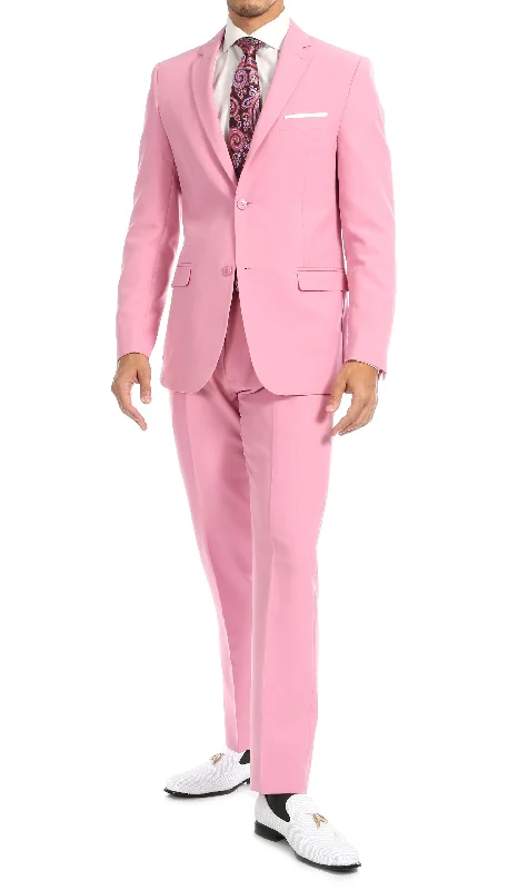 Best custom wedding tuxedo for men -Paul Lorenzo Mens Pink Slim Fit 2 Piece Suit