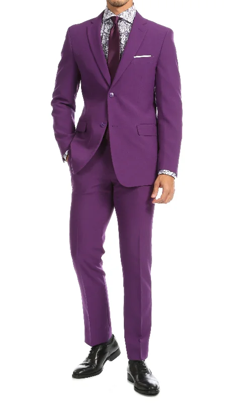 Men's formal black wedding tuxedo -Paul Lorenzo Mens Purple Slim Fit 2 Piece Suit