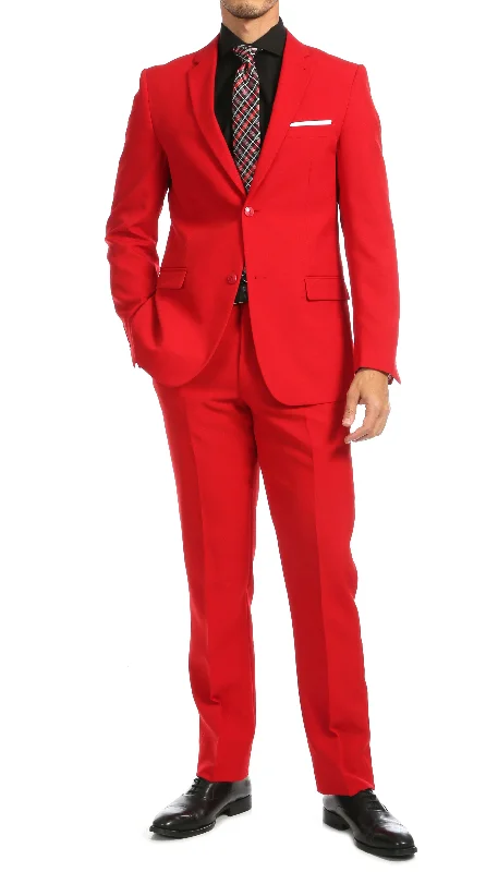 Men's elegant business tuxedo suit -Paul Lorenzo Mens Red Slim Fit 2 Piece Suit