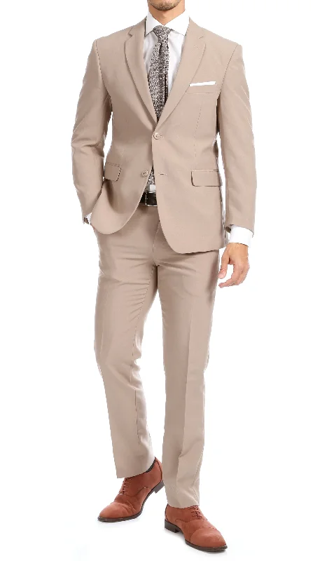 Men's designer black business tuxedo -Paul Lorenzo Mens Tan Slim Fit 2 Piece Suit