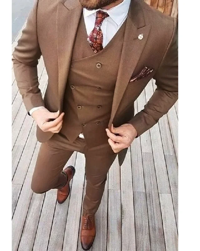 Men's business formal three-piece suit -Peak Lapel 3 Piece Brown Wedding Suit ,Prom Party Suit for Men