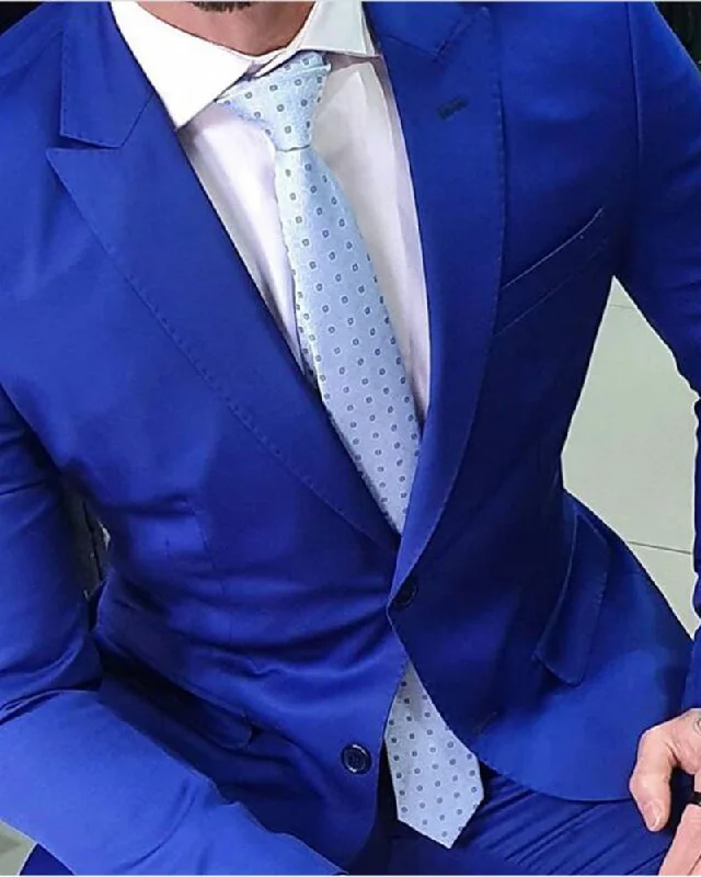 Stylish formal grey suit for men -Peak Lapel Two Button Slim Fit Royal Blue Prom Suits , Formal Dinner Tuxedos 2Pieces (Jakcet+pants))CB07132