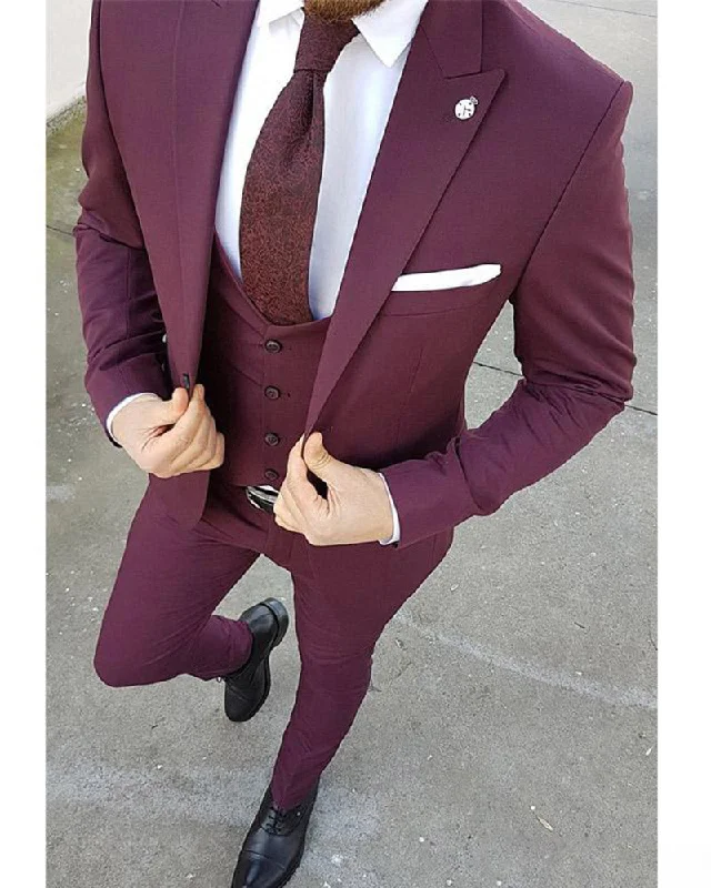 Men's business event tuxedo jacket -Purple Men 3 Pieces Tuxedo for Men/Groom/Wedding Dress Suit (Jacket+waistcoat+pants)