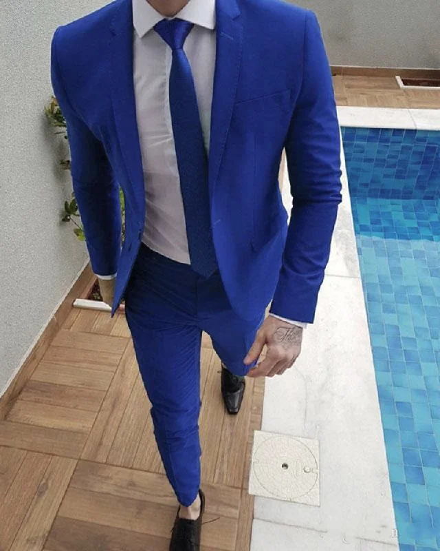 Men's wool tuxedo with satin collar -Royal Blue Balzer Suits outfit 2 Pieces Prom Suits for Men CB10911