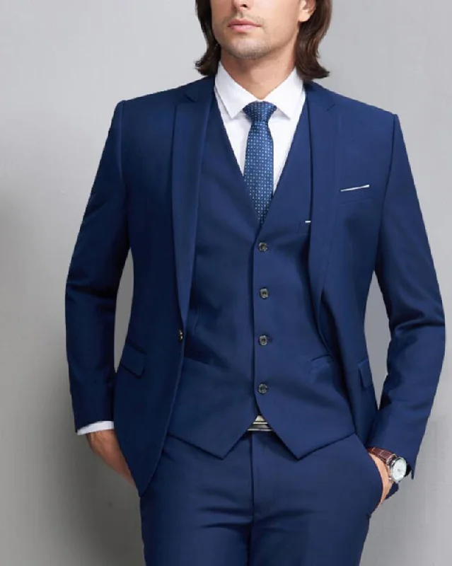 Men's tailored blue business tuxedo -Royal Blue Groom Suit for Wedding Men formal Dress Suit 3 Pieces (Jacket+pants+vest)