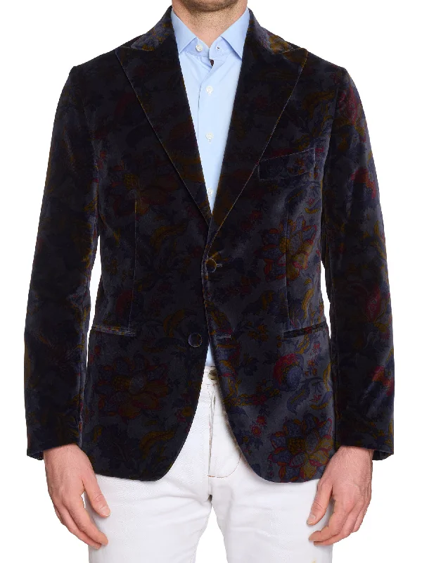 Men's elegant black tuxedo jacket -SARTORIA PARTENOPEA Blue Velvet Dinner Jacket Blazer EU 50 NEW US 40 Current Model